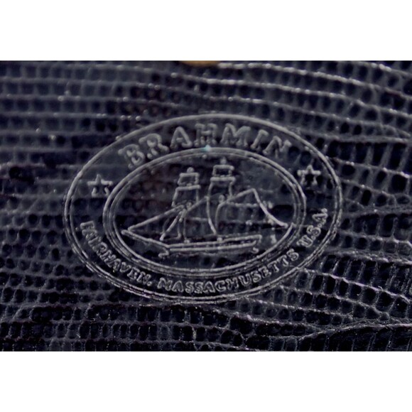 Brahmin Black Leather Credit Card Checkbook Photo Tri-Fold Wallet Mint! - Picture 5 of 15